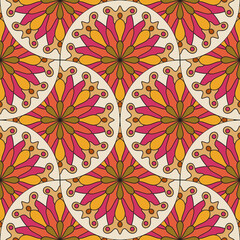 Abstract geo fish scale seamless pattern. Ornamental tile, mosaic background. Patchwork infinity card. Modern geometric motifs. © _aine_