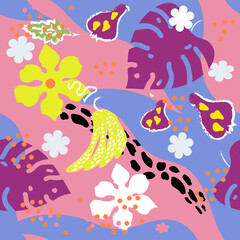 Naklejka na ściany i meble Seamless pattern colorful tropical exotic.Vector illustration for textile,paper, wallpaper