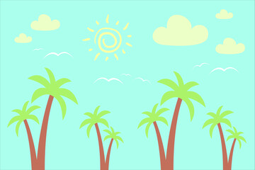 Summer background theme vector with coconut trees