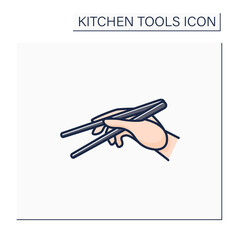 Chopsticks color icon. East Asia eating utensils. Shaped pairs of equal-length sticks. Kitchen tools concept. Isolated vector illustration