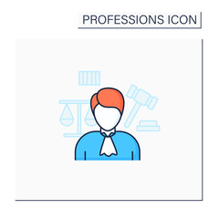 Judge color icon. Presides over court proceedings.Work in court.Important job.Professions concept. Isolated vector illustration