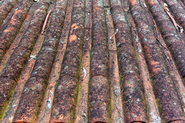 Old clay roof tiles background.
