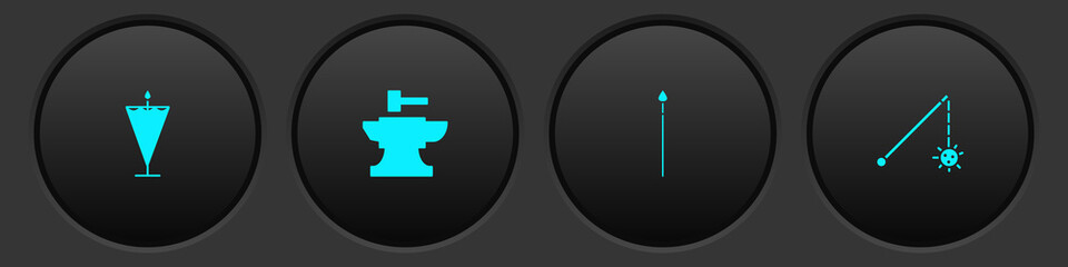 Set Medieval flag, Anvil for blacksmithing hammer, spear and chained mace ball icon. Vector
