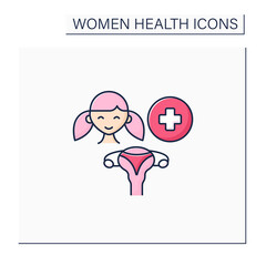 Adolescent gynecology color icon. Scheduled uterus review.Health care.Required female examination. Woman health concept. Isolated vector illustration
