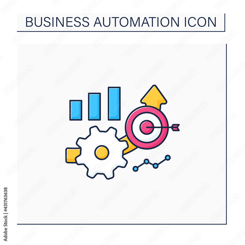 Poster accuracy improved color icon. direct hit on target. information accuracy. improving production. busi