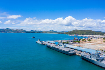 Aerial view of of the pier in Sattahip, Chonburi province.