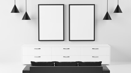 3d render of living room interior with picture frame sofa for your mockup