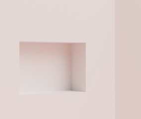 3d render of Abstract minimal  display podium for showing products, cosmetic presentation and mock up. Showcase scene with pastel earth tone background. Illuminated simple geometric shapes.