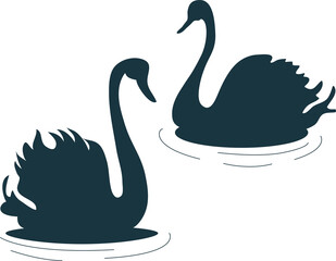 Black 2 swans on the lake. Silhouette vector illustration
