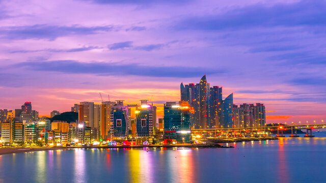 Busan city at night, South Korea.