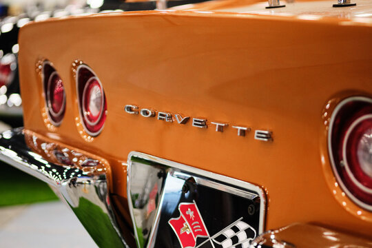 russia, st.petersburg, 9 April 2021 rear view of vintage chevrolet corvette