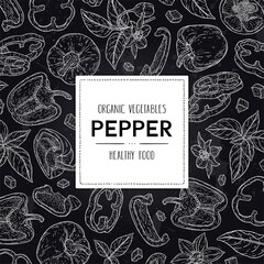 Vector chalkboard style frame with organic bell peppers