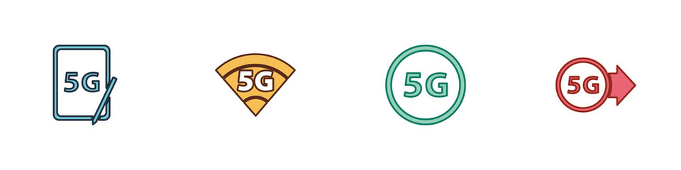 Set Graphic tablet with 5G, network, and icon. Vector