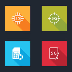 Set Processor 5G, network, Sim card rejected and Graphic tablet with icon. Vector