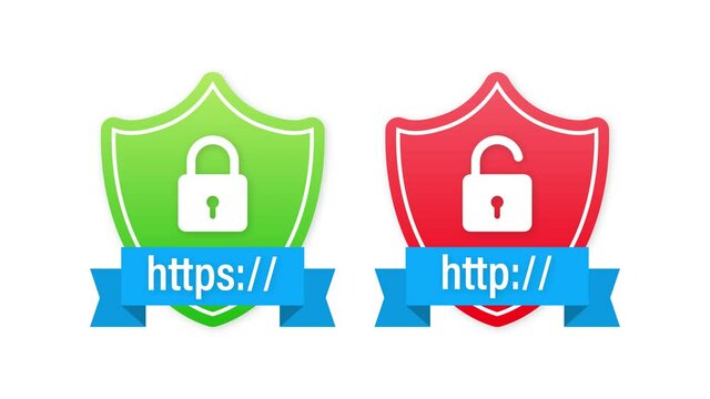 http and https protocols on shield. Motion graphics.