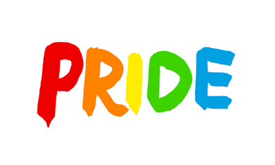 Hand drawn LGBTQ Pride Month Rainbow Typography. Vector illustration. Handwritten cute lettering. LGBT community design.