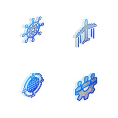 Set Isometric line Plane, Project management, Outsourcing concept and team base icon. Vector