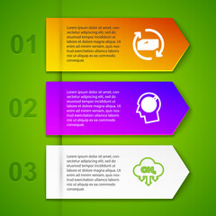 Set line Refund money, Head hunting concept, Methane emissions reduction and . Business infographic template. Vector