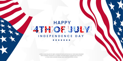 Celebrating 4th of July independence day modern contemporary design with confetti on the USA, the United States national waving flag background, template. Vector illustration.
