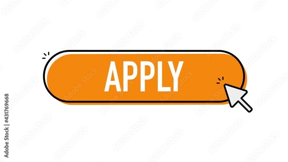 Poster cool 'apply' button with cursor in flat design. motion graphics.