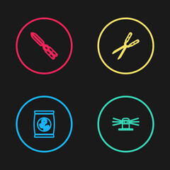 Set line Fertilizer bag, Automatic irrigation sprinklers, Gardening handmade scissor and icon. Vector