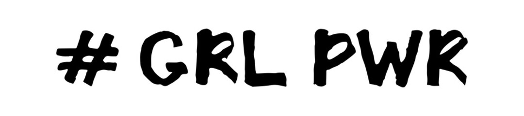 Girl power black handwritten ink inscription on white background. GRL PWR hand lettering. Feminist slogan. Empowering phrase. Modern illustration for t-shirt, sweatshirt, or other apparel print.