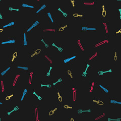 Set line Gardening handmade scissor, shovel, trowel spade and saw on seamless pattern. Vector