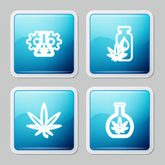 Set line Test tube with marijuana, Marijuana or cannabis leaf oil, and icon. Vector