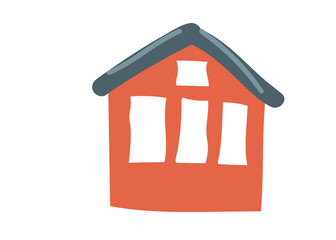 house red color hand drawing cartoon. doodle vector illustration isolated