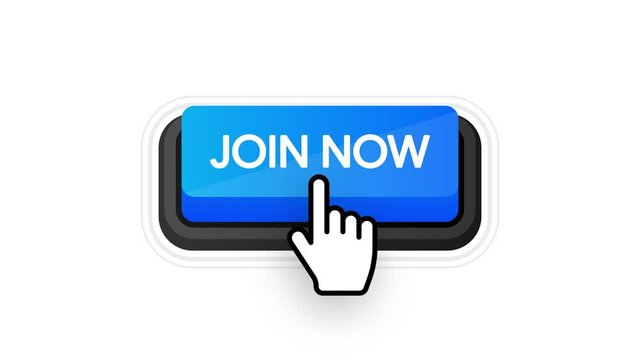 Icon with blue join now 3D button on white background for web marketing design. Flat deign. Social media element. White background. Motion graphics.