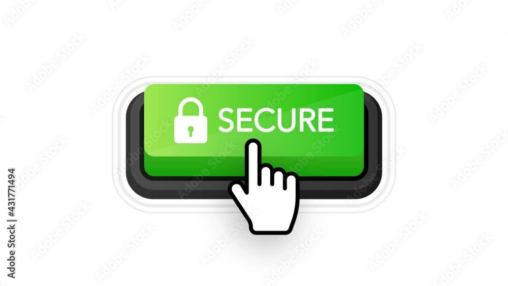 Poster secure green 3d button on white background. motion graphics.