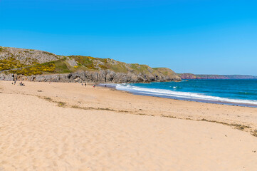 A view across Barafundle beach on the Pembrokeshire coast, South Wales in springtime