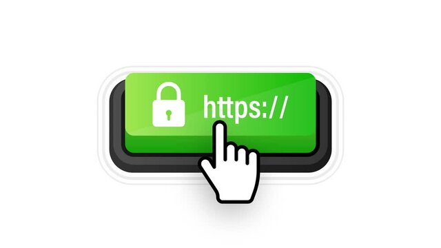 Secure of link green 3D button on white background. Motion graphics.