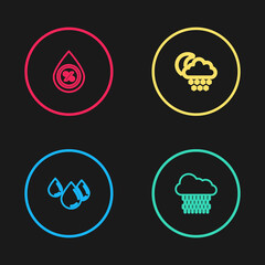 Set line Water drop, Cloud with rain, snow and moon and percentage icon. Vector