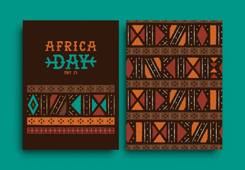Africa Day hand drawn retro tribal art banner set