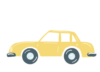 Fototapeta premium yellow sedan car. isolated car with a trunk. hand drawn cartoon style, vector illustration