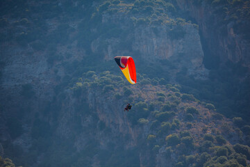 Paragliding in the Turkish mountains. Oludeniz