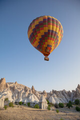 Flying hot air balloon in Turkey Cappadocia, Love Valley