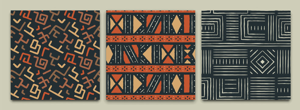 Africa tribal art ethnic seamless pattern set