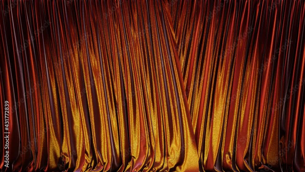 Aufkleber realistic 3d animation of the golden metallic textured and glittering show stage curtain rendered in