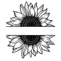 Sunflower flowers. Collection of silhouettes stylized blooming plants. Autumn flowers. Vector illustration on white background. Floral logotype. love