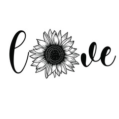 Sunflower flowers. Collection of silhouettes stylized blooming plants. Autumn flowers. Vector illustration on white background. Floral logotype. love