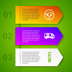 Set line Inflammation on face, Emergency car, Test tube and flask and Cockroach. Business infographic template. Vector