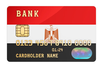 Bank credit card featuring Egyptian flag. National banking system in Egypt concept. 3D rendering