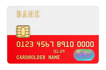 Bank credit card featuring Polish flag. National banking system in Poland concept. 3D rendering