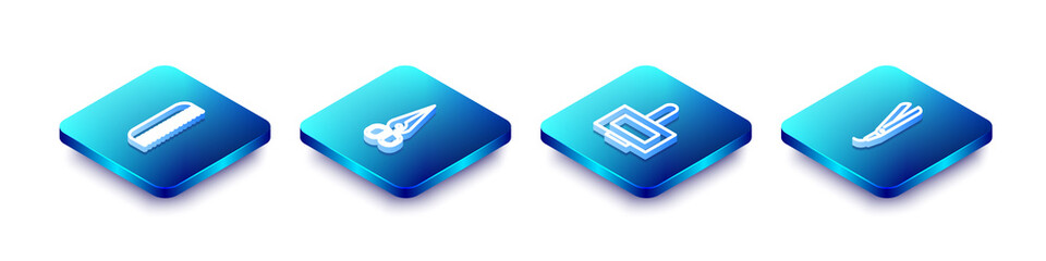 Set Isometric line Hairbrush, Scissors, Nail polish bottle and Curling iron icon. Vector