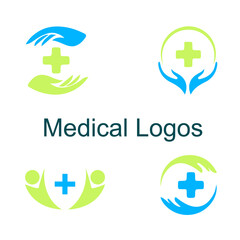 medicine logos medical illustration vector care hospital pharmacy business doctor sign template company clinic service green blue help plus eco help background creative graphic design 