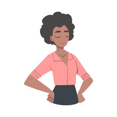 Confident African American Girl Standing with Hands on her Hips, Young Woman Expressing Positive Emotions, Love Yourself, Self Pride, Esteem Cartoon Vector Illustration