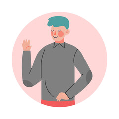 Teen Boy Making Palm Hand Gesture, Teenager Expressing Positive Emotions, Nonverbal Communication Concept Cartoon Vector Illustration