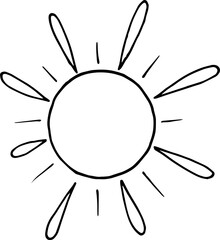 Single element of the sun in doodle summer set. Hand drawn vector illustration for greeting cards, posters, stickers and seasonal design.